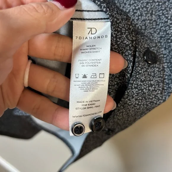 7DIAMONDS‎ Nolan 4 Way Stretch Long Sleeve Button Down Shirt Black Large - Picture 8 of 9